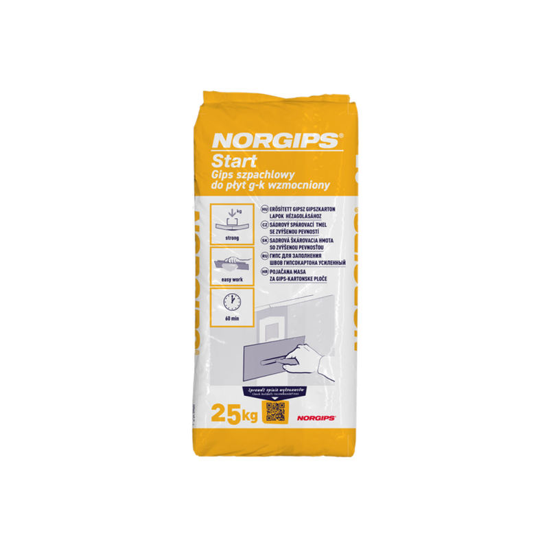 NORGIPS Gips szpachlowy do spoinowania połączeń płyt gipsowo-kartonowych Start (25 kg)