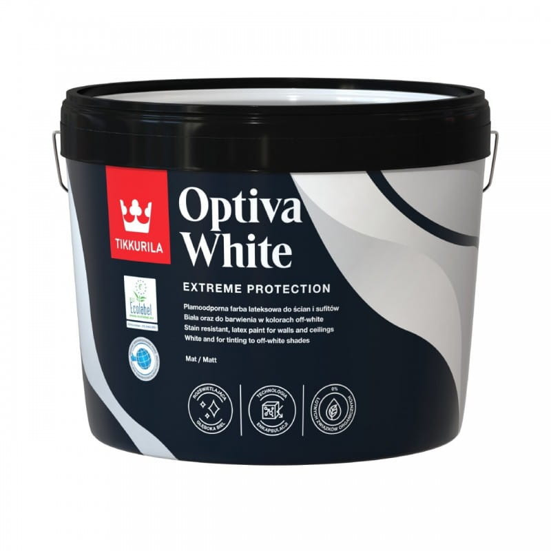 TIKKURILLA Lateksowa farba akrylowo-kompozytowa Optiva White Biała (9 l)