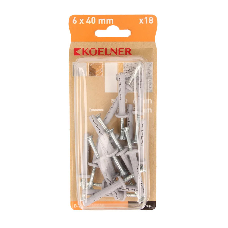 Koelner FX-K Kołek wbijany szybkiego montażu z kołnierzem 6x40 mm - blister - 18 szt.