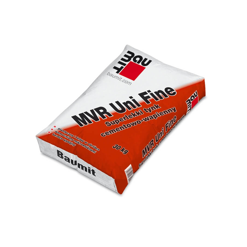 BAUMIT Superlekki zbrojony włóknami, drobnoziarnisty tynk cementowo-wapienny MPI 15 Fine (30Kg)
