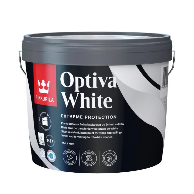 TIKKURILLA Lateksowa farba akrylowo-kompozytowa Optiva White Biała (2,7 l)